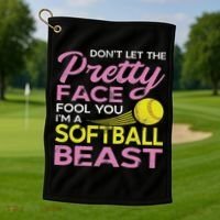 Funny Softball Girl With Pretty Face Golf Towel thumb 1
