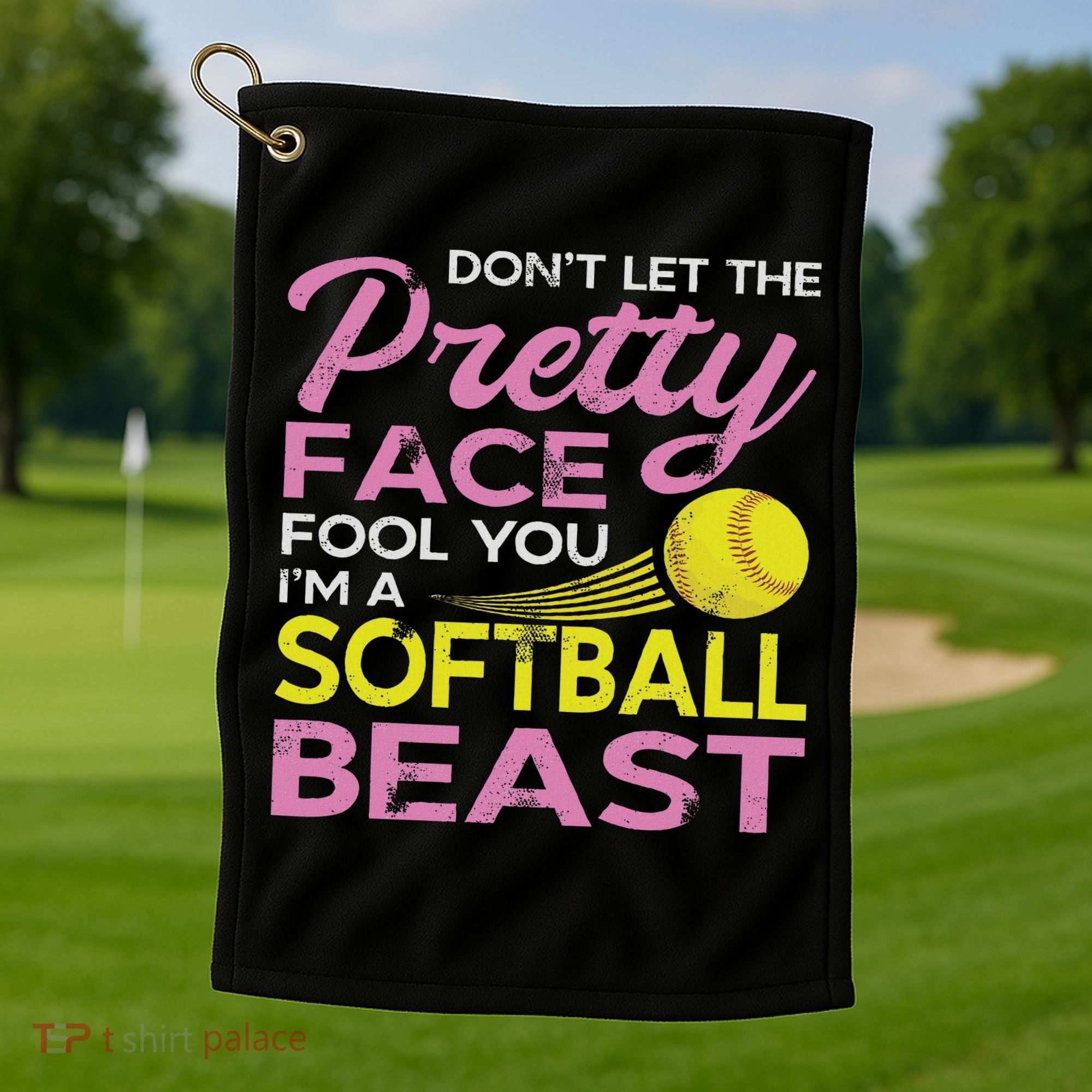 Funny Softball Girl With Pretty Face Golf Towel
