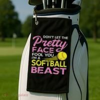 Funny Softball Girl With Pretty Face Golf Towel thumb 2