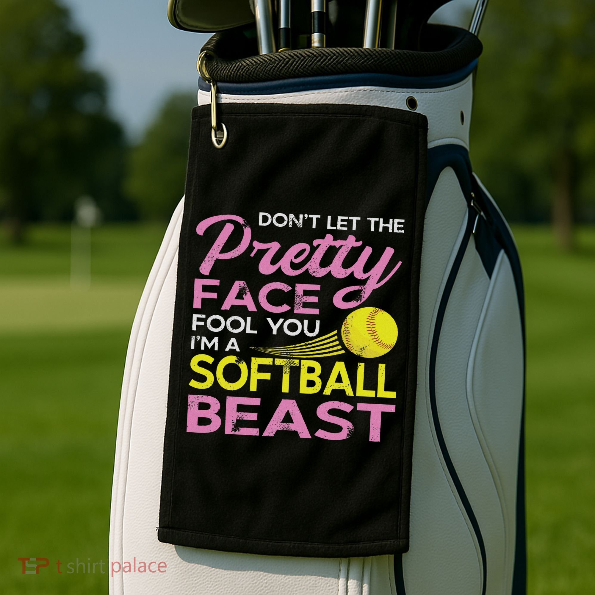 Funny Softball Girl With Pretty Face Golf Towel