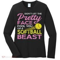 Funny Softball Girl With Pretty Face Women's Long Sleeve Shirt thumb 0