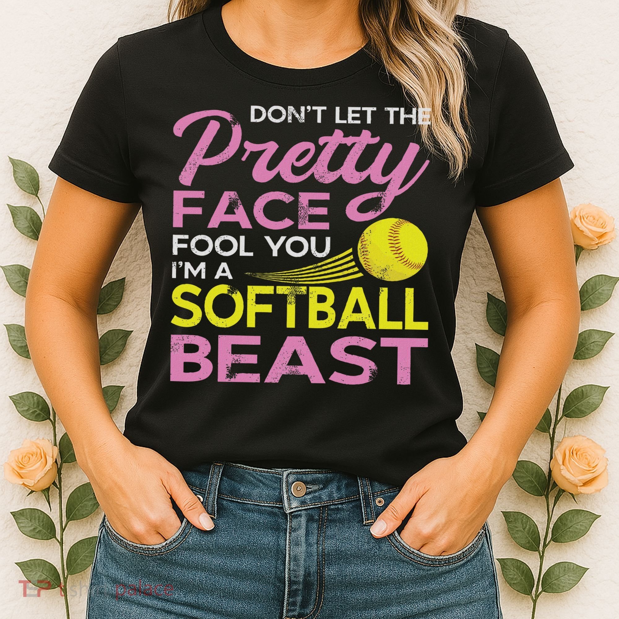 Funny Softball Girl With Pretty Face Women's T-Shirt
