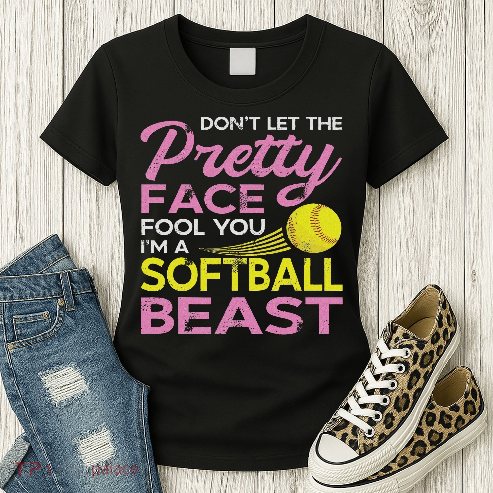 Funny Softball Girl With Pretty Face Women's T-Shirt
