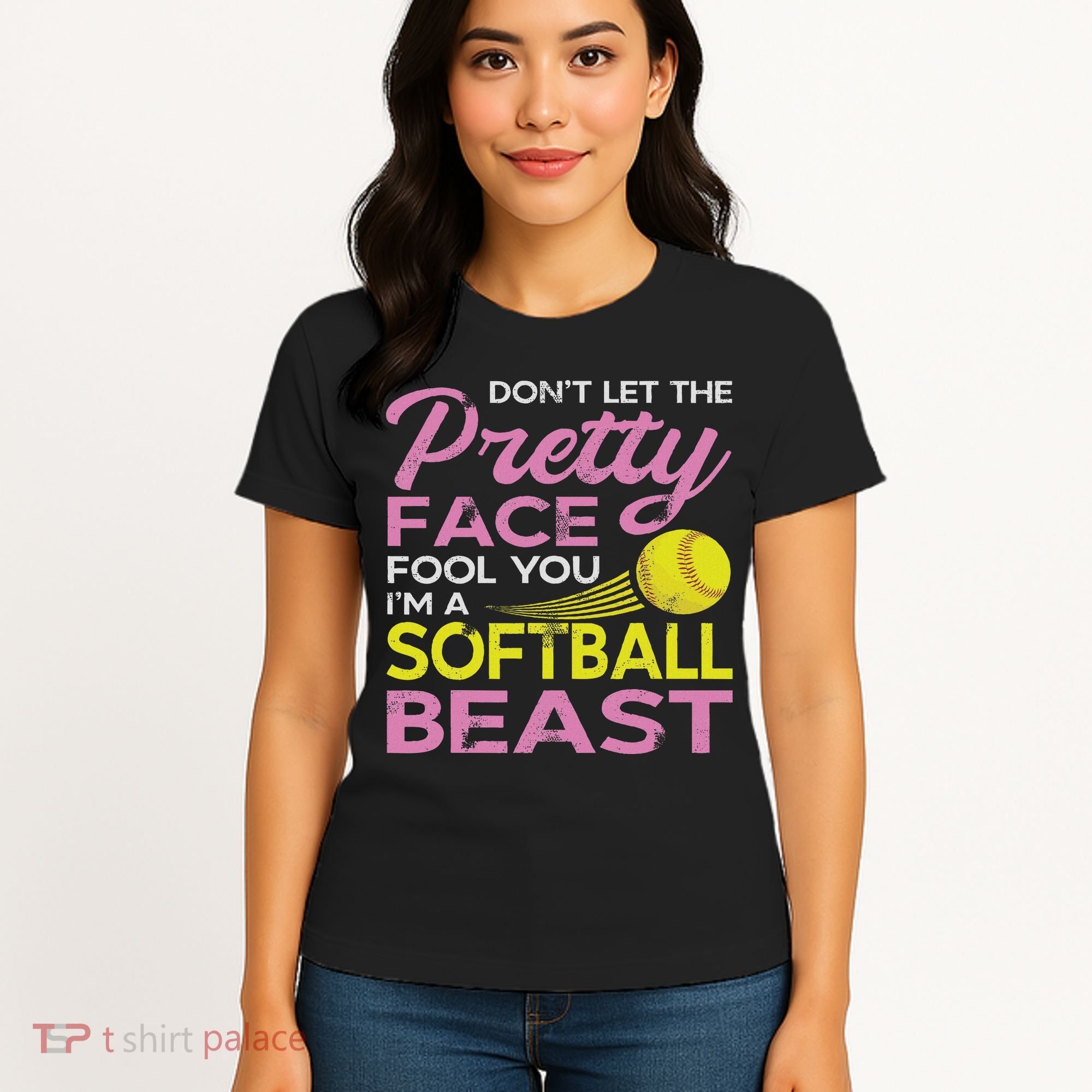 Funny Softball Girl With Pretty Face Women's T-Shirt