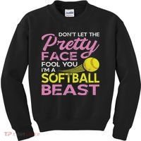 Funny Softball Girl With Pretty Face Kids Sweatshirt thumb 0