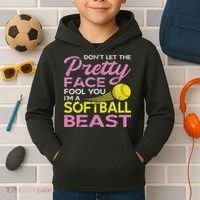Funny Softball Girl With Pretty Face Kids Hoodie thumb 2