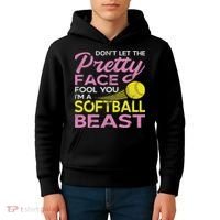 Funny Softball Girl With Pretty Face Kids Hoodie thumb 4