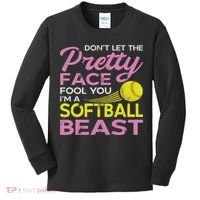 Funny Softball Girl With Pretty Face Kids Long Sleeve Shirt thumb 0