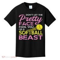 Funny Softball Girl With Pretty Face Kids T-Shirt thumb 0