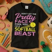 Funny Softball Girl With Pretty Face Kids T-Shirt thumb 3