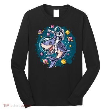 Funny Space Galaxy Astronaut Shark Long Sleeve Shirt