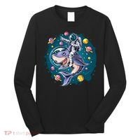 Funny Space Galaxy Astronaut Shark Long Sleeve Shirt thumb 0