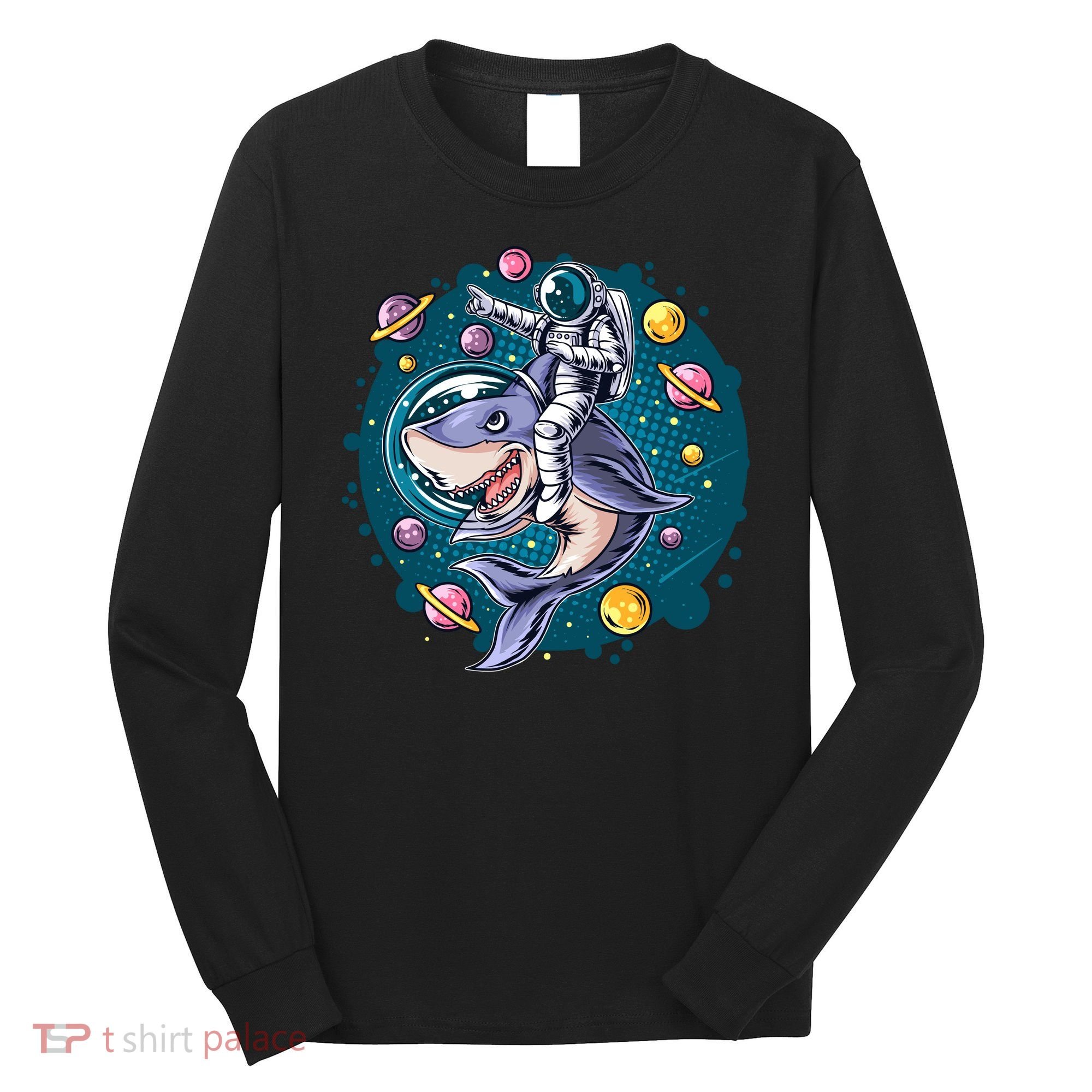 Funny Space Galaxy Astronaut Shark Long Sleeve Shirt