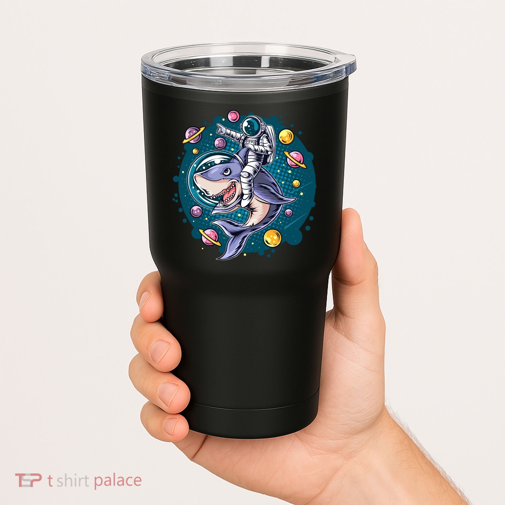 Funny Space Galaxy Astronaut Shark Tumbler