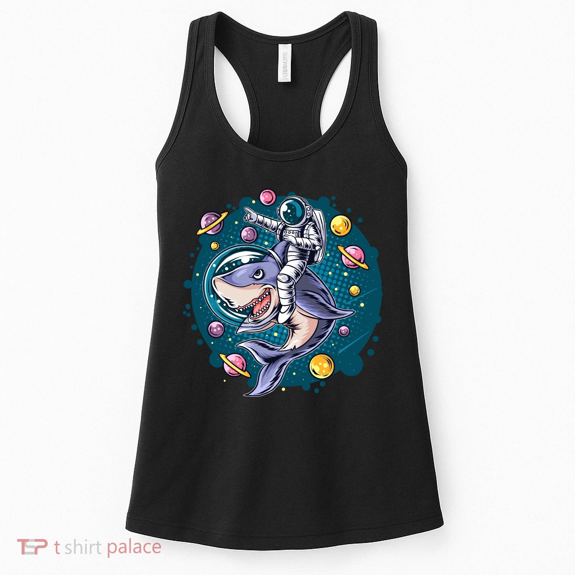 Funny Space Galaxy Astronaut Shark Women's Tank Top