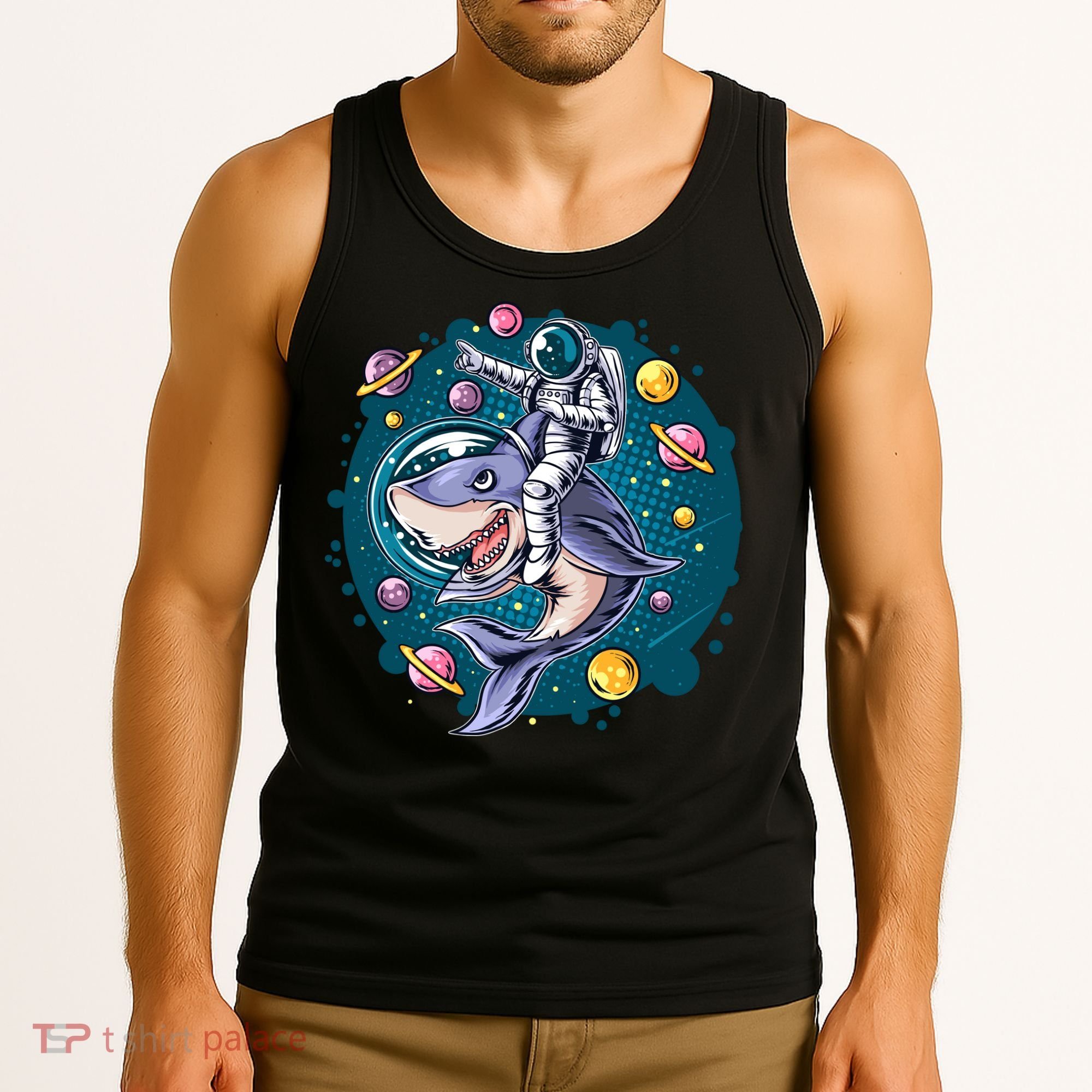 Funny Space Galaxy Astronaut Shark Tank Top