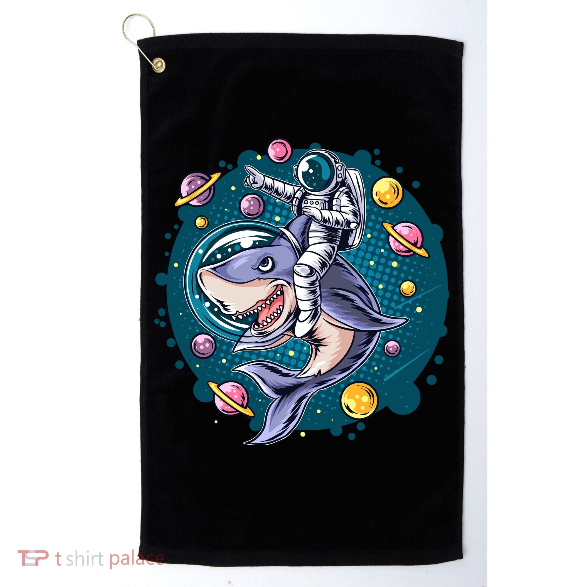 Funny Space Galaxy Astronaut Shark Golf Towel