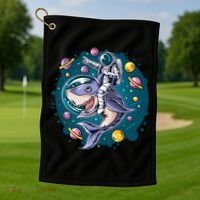 Funny Space Galaxy Astronaut Shark Golf Towel thumb 1