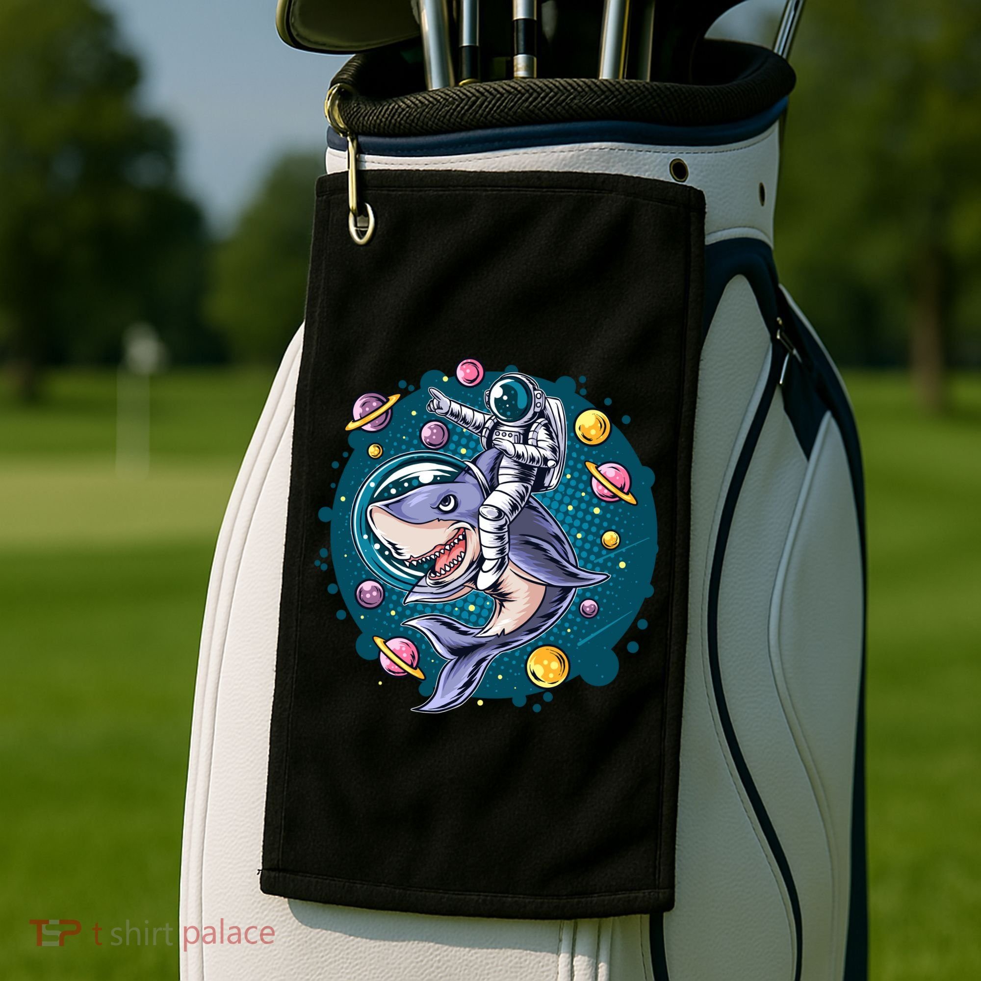 Funny Space Galaxy Astronaut Shark Golf Towel