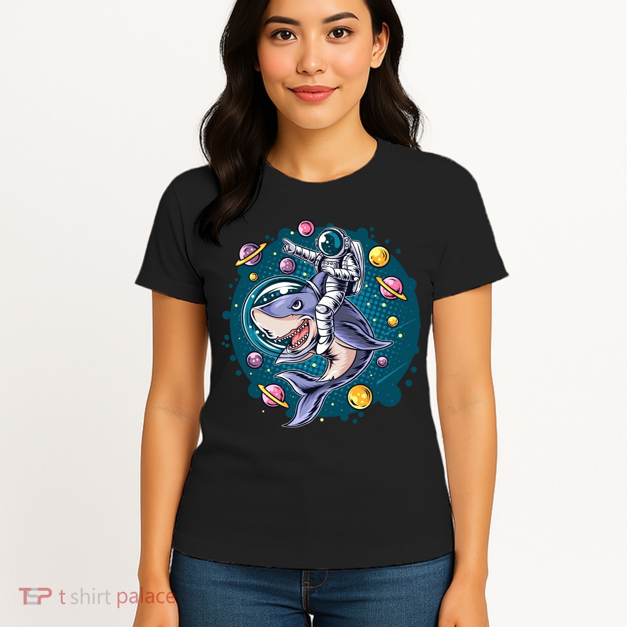 Funny Space Galaxy Astronaut Shark Women's T-Shirt