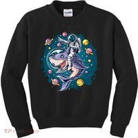 Funny Space Galaxy Astronaut Shark Kids Sweatshirt thumb 0