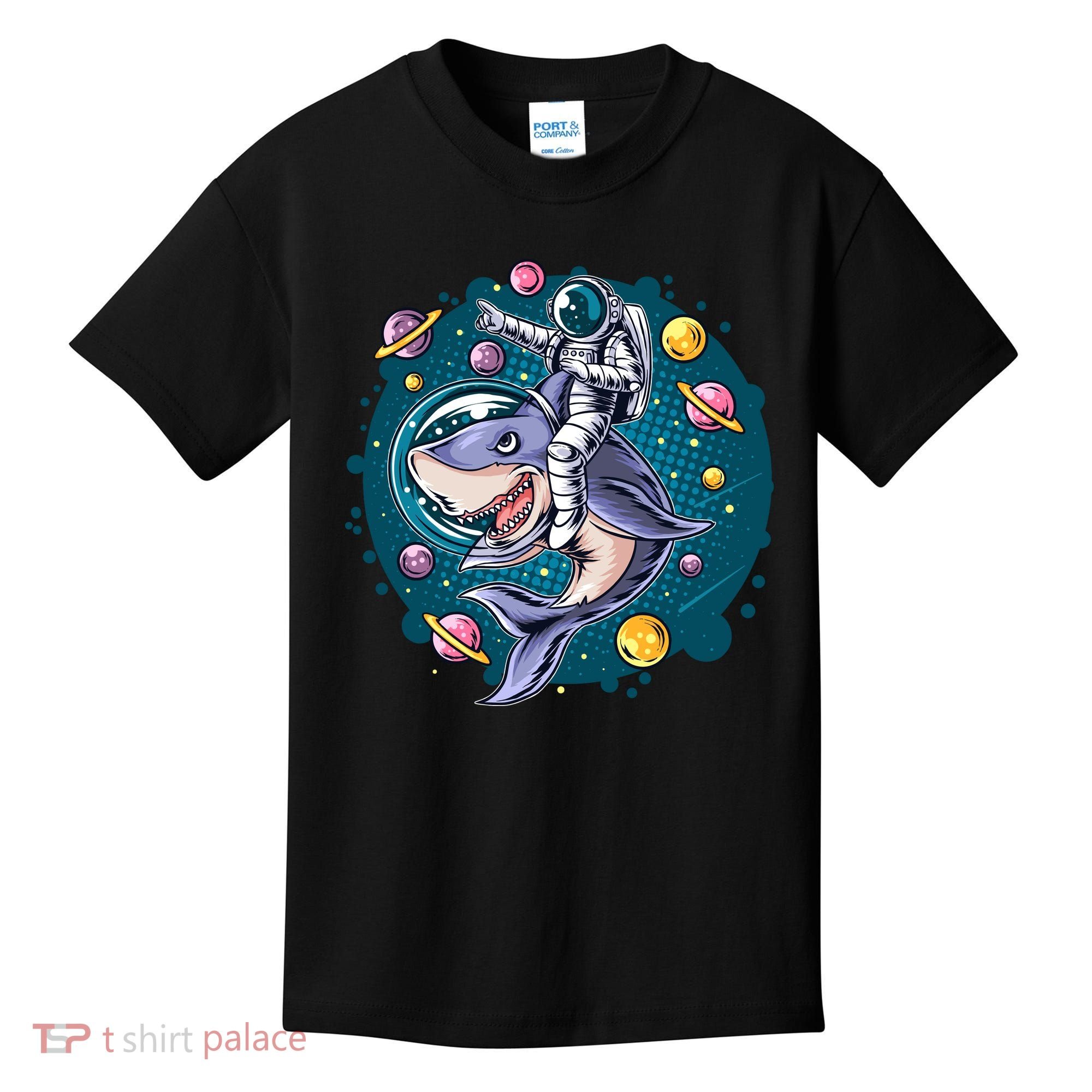 Funny Space Galaxy Astronaut Shark Kids T-Shirt