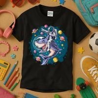Funny Space Galaxy Astronaut Shark Kids T-Shirt thumb 3