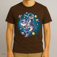 Funny Space Galaxy Astronaut Shark T-Shirt thumb 3