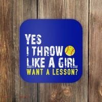 Funny Softball Gift Throw Like A Cool Gift Coaster thumb 0
