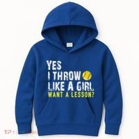 Funny Softball Gift Throw Like A Cool Gift Kids Hoodie thumb 0