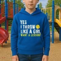 Funny Softball Gift Throw Like A Cool Gift Kids Hoodie thumb 2