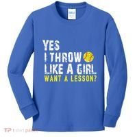 Funny Softball Gift Throw Like A Cool Gift Kids Long Sleeve Shirt thumb 0