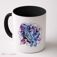 Funny Space Galaxy Astronaut Trex Dinosuar Coffee Mug thumb 0