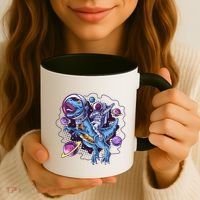 Funny Space Galaxy Astronaut Trex Dinosuar Coffee Mug thumb 3