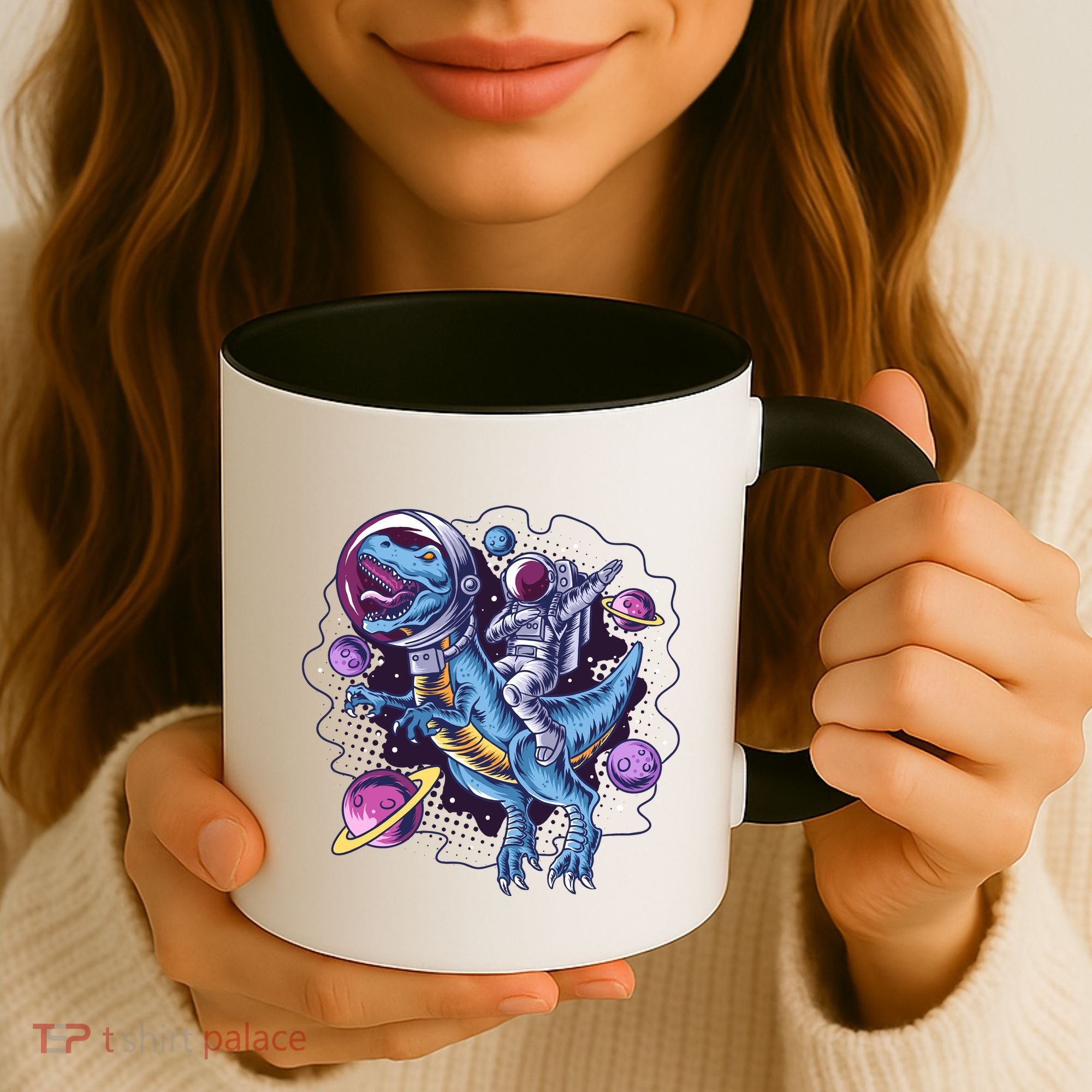 Funny Space Galaxy Astronaut Trex Dinosuar Coffee Mug