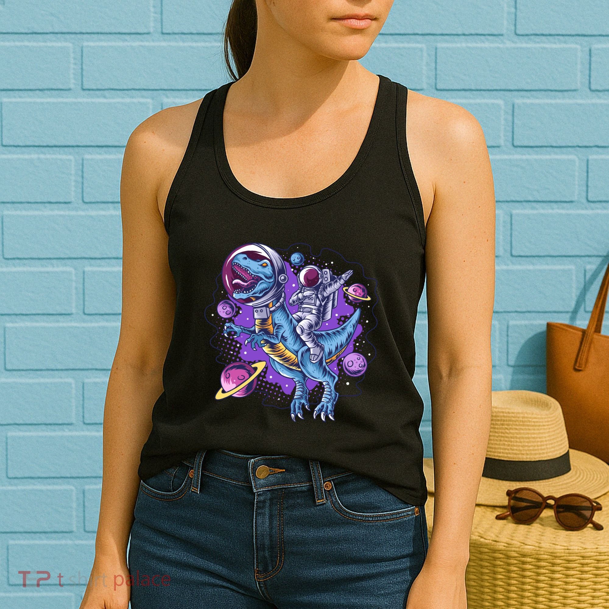 Funny Space Galaxy Astronaut Trex Dinosuar Women's Tank Top