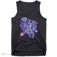 Funny Space Galaxy Astronaut Trex Dinosuar Tank Top thumb 0