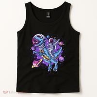 Funny Space Galaxy Astronaut Trex Dinosuar Tank Top thumb 2