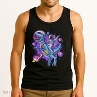 Funny Space Galaxy Astronaut Trex Dinosuar Tank Top thumb 3