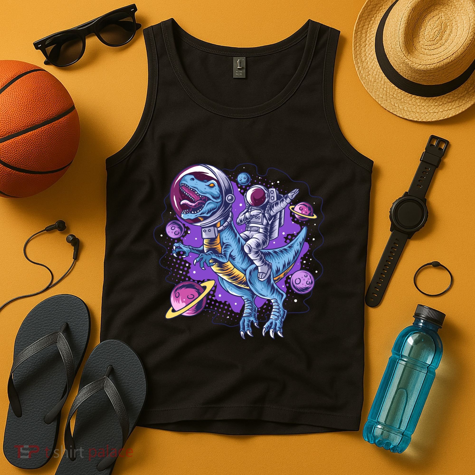 Funny Space Galaxy Astronaut Trex Dinosuar Tank Top