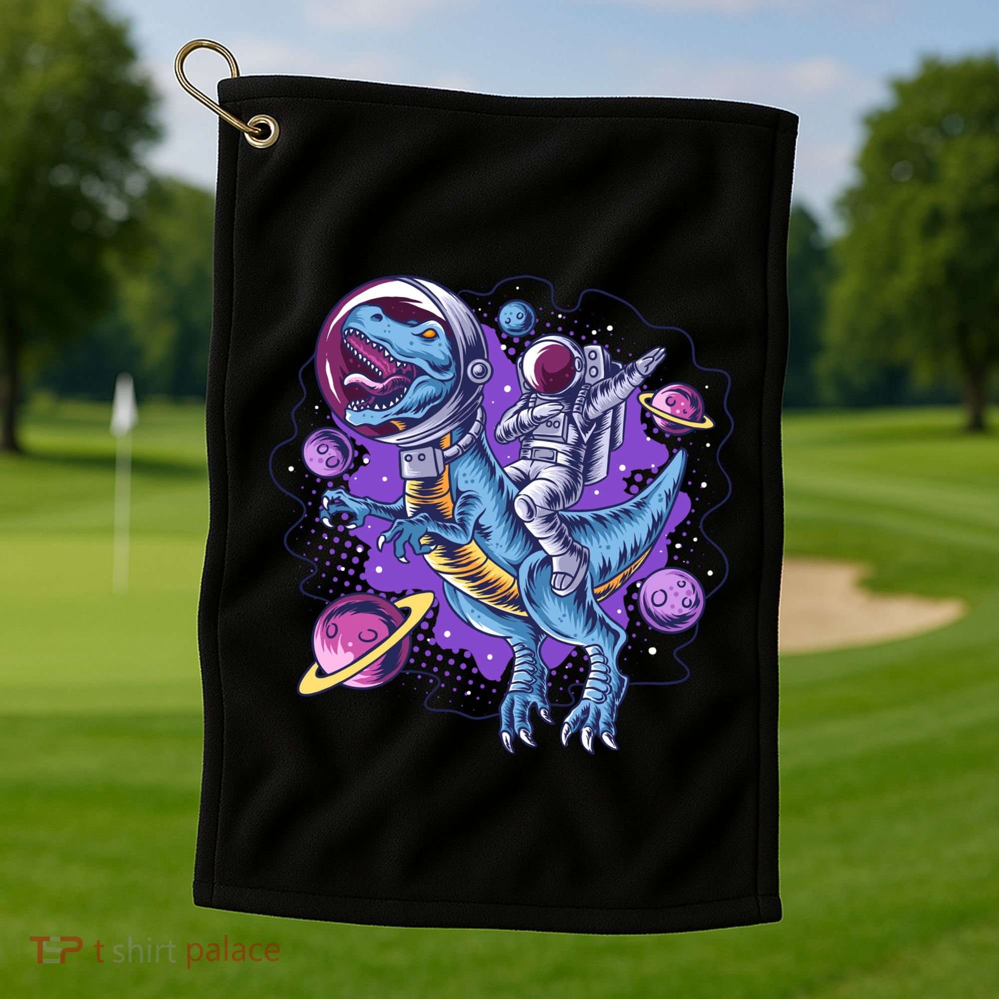 Funny Space Galaxy Astronaut Trex Dinosuar Golf Towel