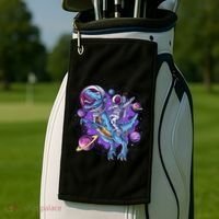 Funny Space Galaxy Astronaut Trex Dinosuar Golf Towel thumb 2