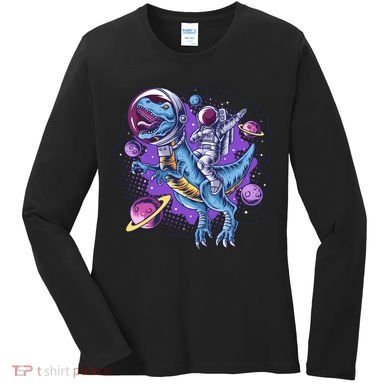 Funny Space Galaxy Astronaut Trex Dinosuar Women's Long Sleeve Shirt