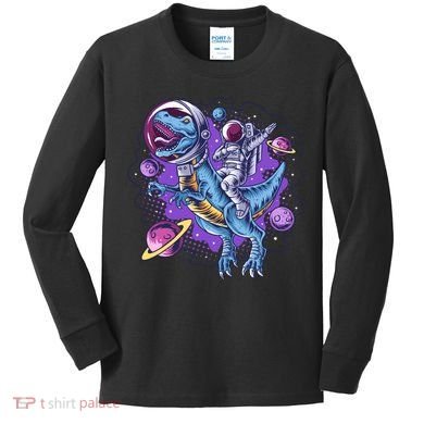 Funny Space Galaxy Astronaut Trex Dinosuar Kids Long Sleeve Shirt