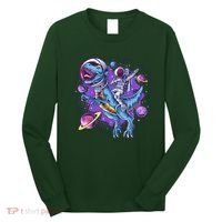 Funny Space Galaxy Astronaut Trex Dinosuar Long Sleeve Shirt thumb 0