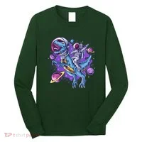 Funny Space Galaxy Astronaut Trex Dinosuar Long Sleeve Shirt thumb 0