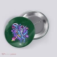Funny Space Galaxy Astronaut Trex Dinosuar Button thumb 0