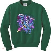 Funny Space Galaxy Astronaut Trex Dinosuar Kids Sweatshirt thumb 0