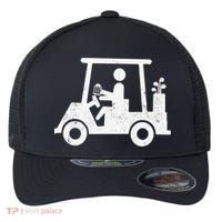 Funny Skeleton Golfer Holding A Beer in Golf Cart Flexfit Unipanel Trucker Cap thumb 0