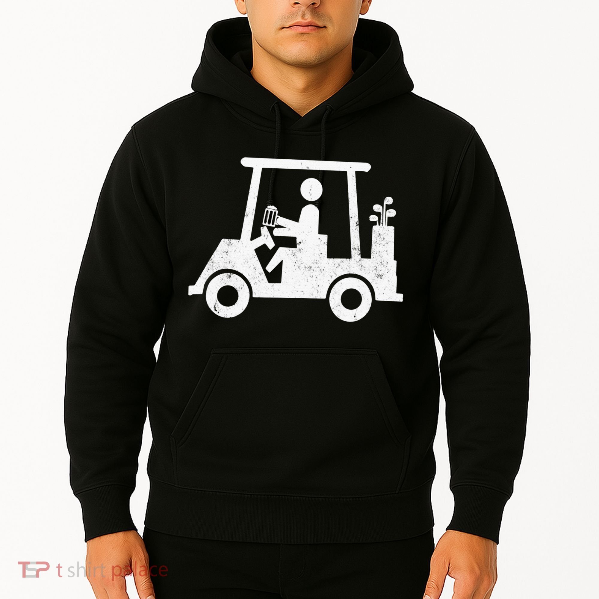 Funny Skeleton Golfer Holding A Beer in Golf Cart Hoodie